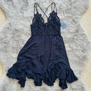 FP Free People One Adella Slip Dress Size Small Navy Blue Exclusive/Handcrafted